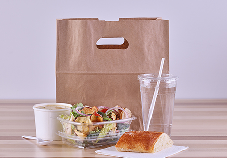 Image of small diecut bag option with surrounding food